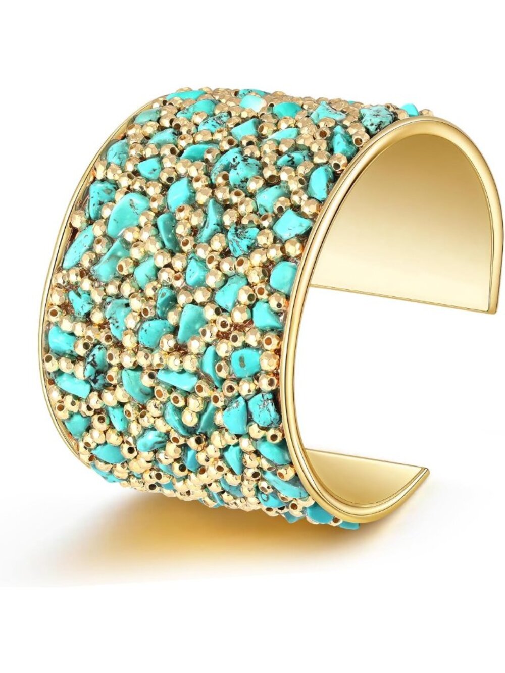 Turquoise Chunky Cuff Bracelet with Irregular Crystal Chips & Gold Beads